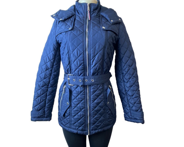 Tommy Hilfiger Women's Navy Blue Quilted Hooded Winter Coat Sz XS