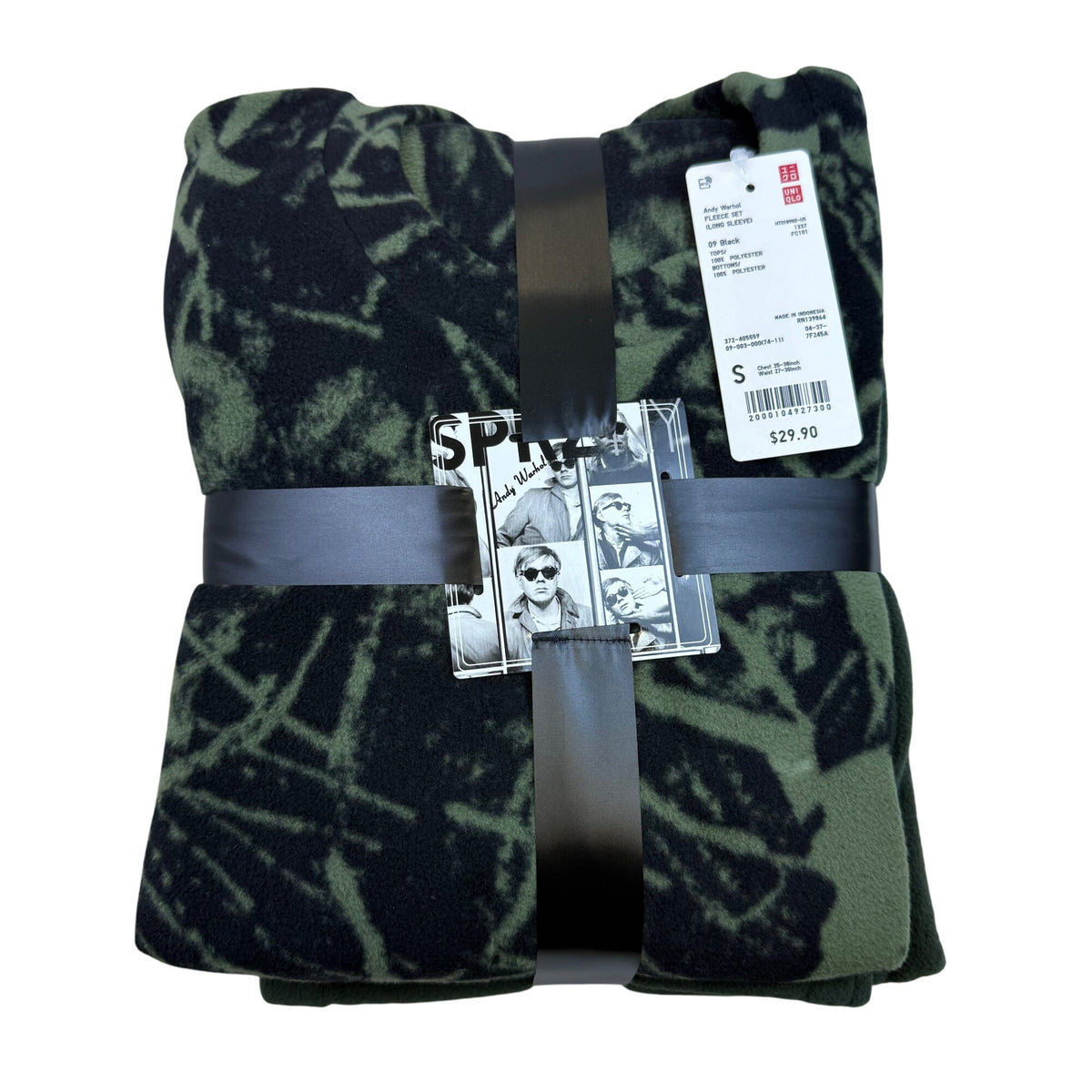 Uniqlo Andy Warhol Black/Green Fleece Sleepwear Set  Soft Lounge Wear Sz S - New