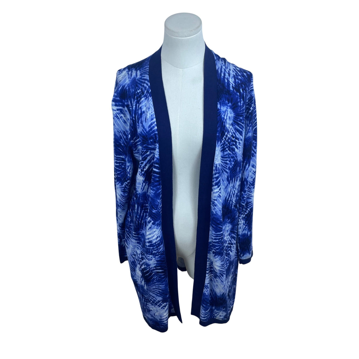 Lands End Women's Blue Open Cardigan Tie Dye Pattern Size M/P 10 12