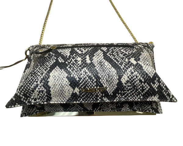 Sam & Libby Sand Snake Print  With Gold Chain Strap & Metal Accent Crossbody Bag