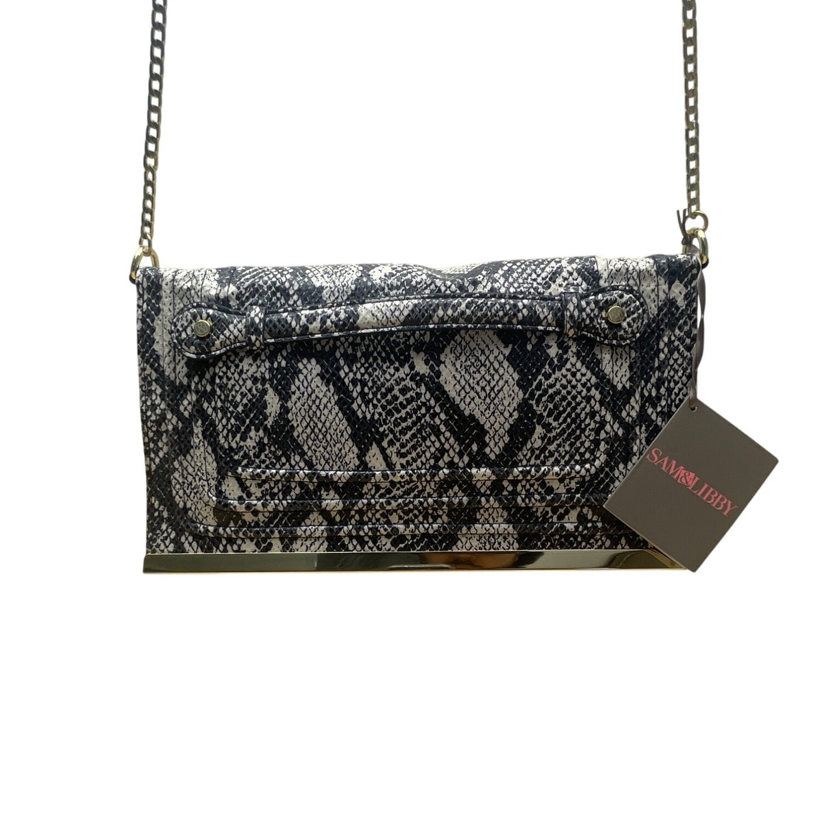 Sam & Libby Sand Snake Print  With Gold Chain Strap & Metal Accent Crossbody Bag