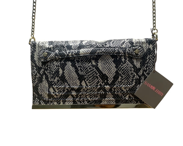 Sam & Libby Sand Snake Print  With Gold Chain Strap & Metal Accent Crossbody Bag