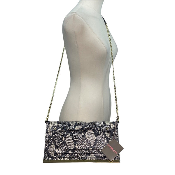 Sam & Libby Sand Snake Print  With Gold Chain Strap & Metal Accent Crossbody Bag