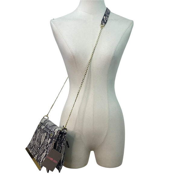 Sam & Libby Sand Snake Print  With Gold Chain Strap & Metal Accent Crossbody Bag