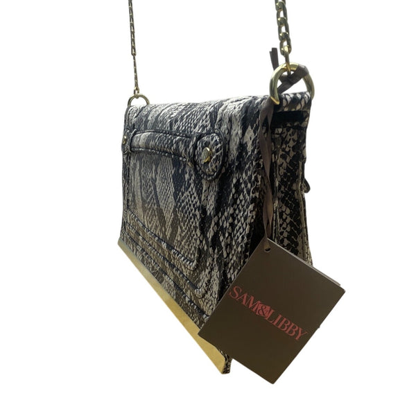 Sam & Libby Sand Snake Print  With Gold Chain Strap & Metal Accent Crossbody Bag