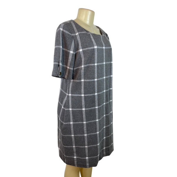 Tommy Hilfiger Gray & White Plaid Short Sleeve Shift Dress Size 16