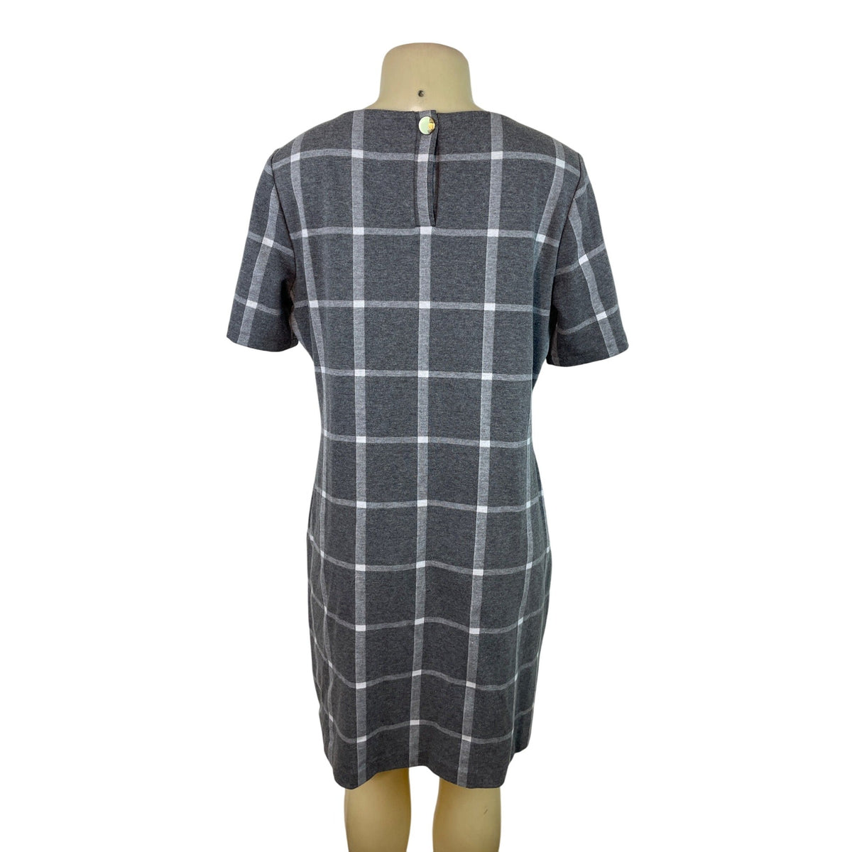 Tommy Hilfiger Gray & White Plaid Short Sleeve Shift Dress Size 16