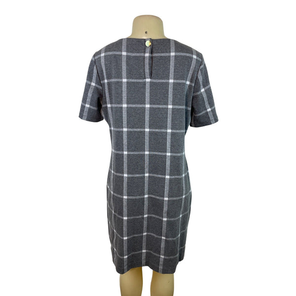 Tommy Hilfiger Gray & White Plaid Short Sleeve Shift Dress Size 16