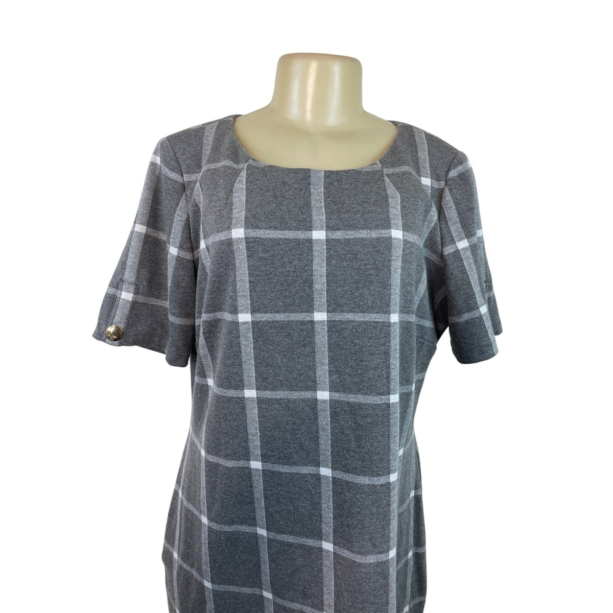 Tommy Hilfiger Gray & White Plaid Short Sleeve Shift Dress Size 16