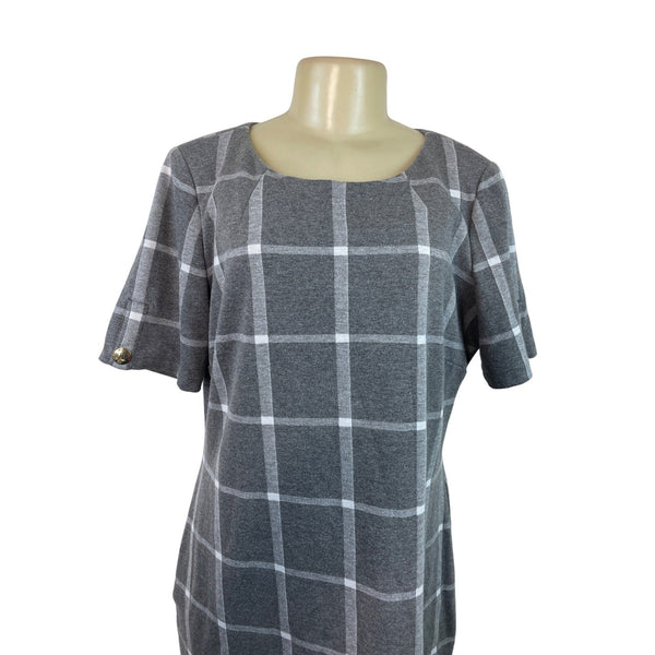 Tommy Hilfiger Gray & White Plaid Short Sleeve Shift Dress Size 16