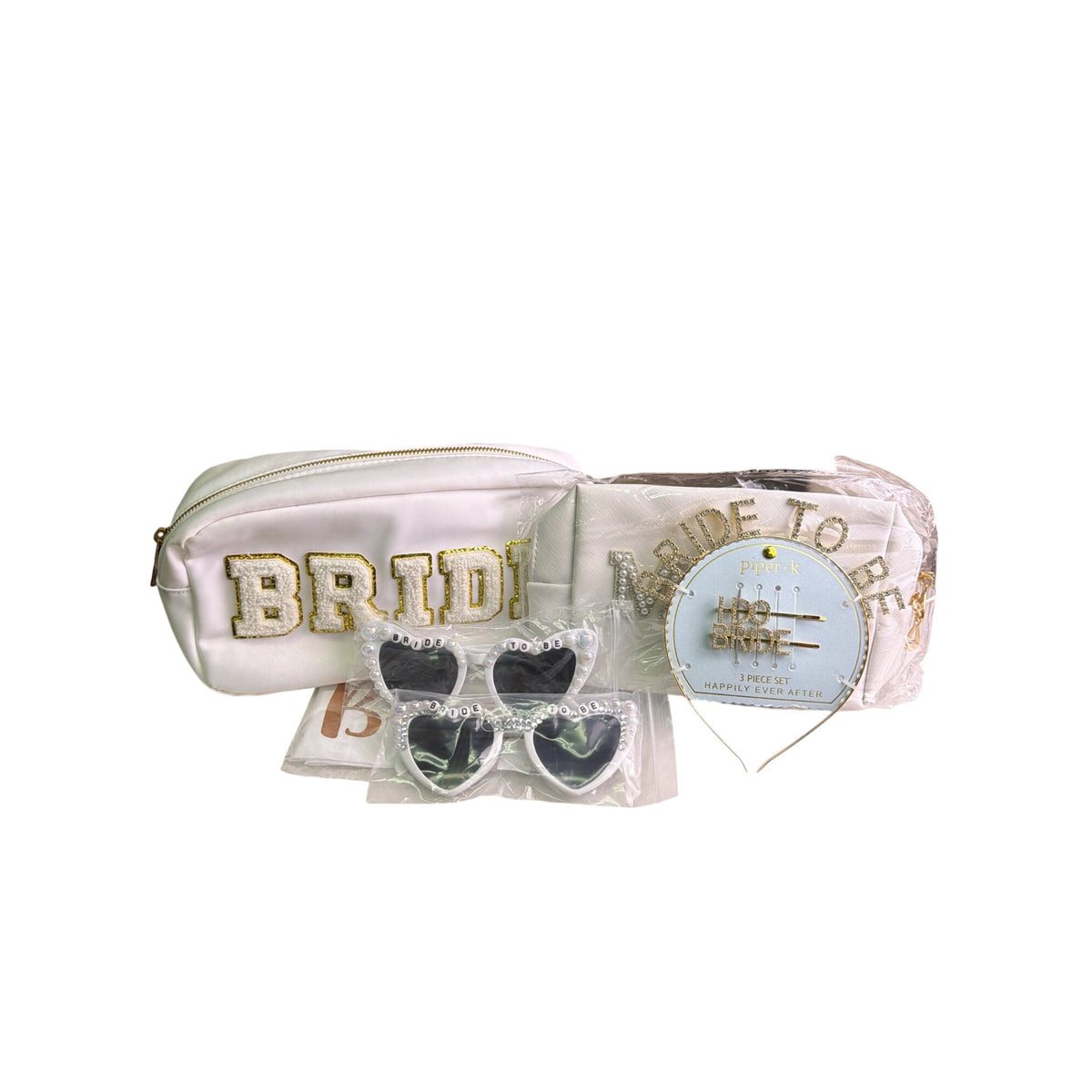 Bridal Accessories Set For Women White & Gold Material Bride Pouches Sunglasses And Hair Accessories
