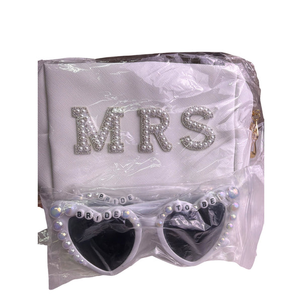 Bridal Accessories Set For Women White & Gold Material Bride Pouches Sunglasses And Hair Accessories