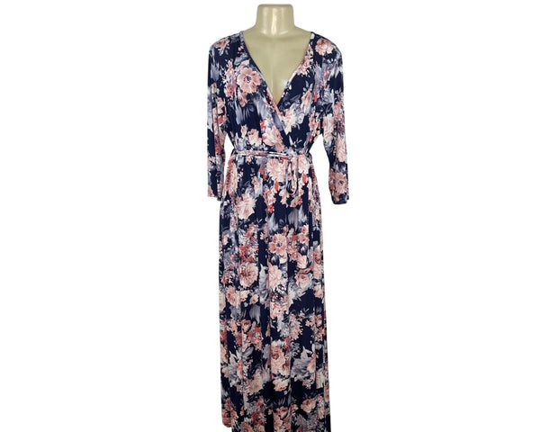 PinkBlush Women’s Floral Maxi Wrap Dress Navy Pink Soft Sz 3XL - New