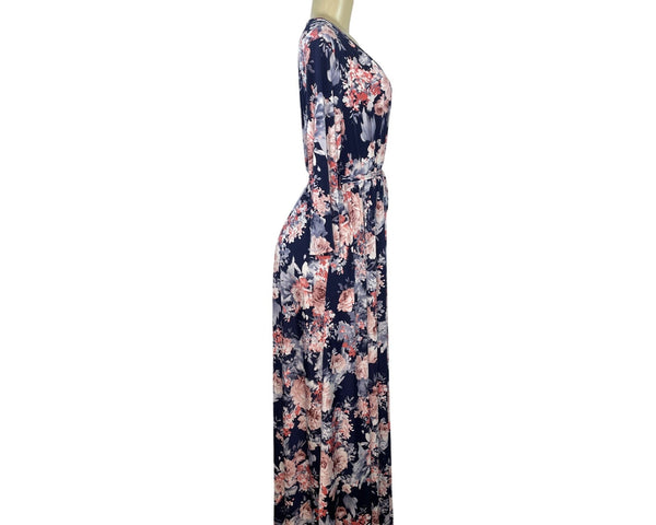 PinkBlush Women’s Floral Maxi Wrap Dress Navy Pink Soft Sz 3XL - New