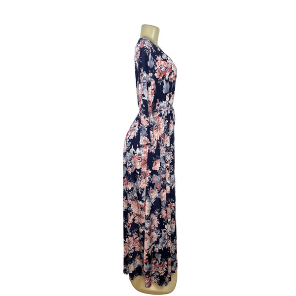 PinkBlush Women’s Floral Maxi Wrap Dress Navy Pink Soft Sz 3XL - New