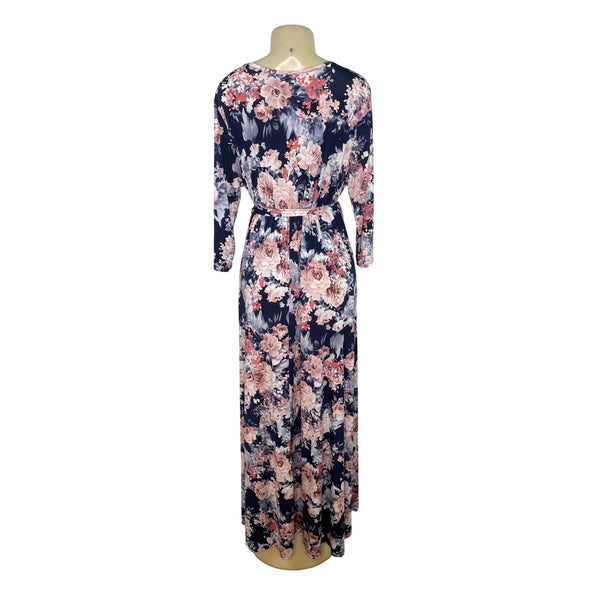 PinkBlush Women’s Floral Maxi Wrap Dress Navy Pink Soft Sz 3XL - New