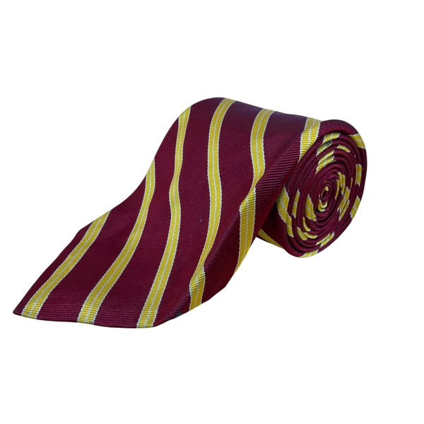 Vintage Brooks Brothers Burgundy & Yellow Striped Silk Tie Woven England