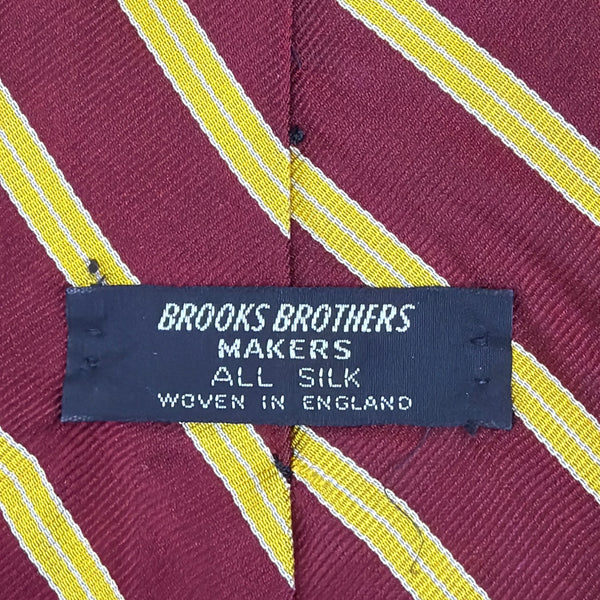 Vintage Brooks Brothers Burgundy & Yellow Striped Silk Tie Woven England