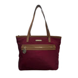 Michael Kors Kempton Burgundy Nylon Brown Leather Trim Gold Detail Tote Bag Sz M
