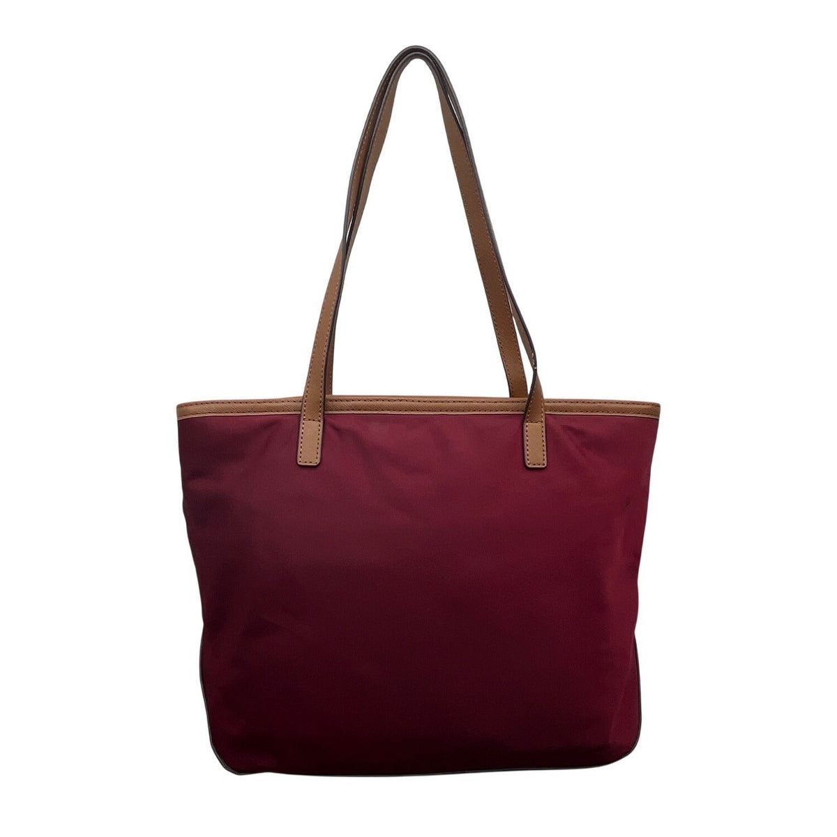 Michael Kors Kempton Burgundy Nylon Brown Leather Trim Gold Detail Tote Bag Sz M