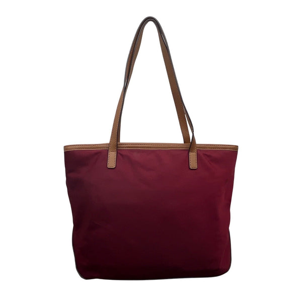 Michael Kors Kempton Burgundy Nylon Brown Leather Trim Gold Detail Tote Bag Sz M