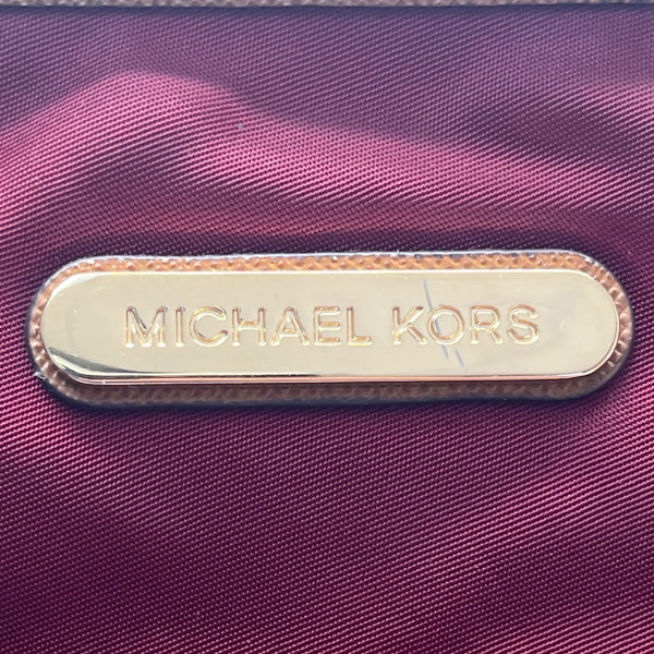 Michael Kors Kempton Burgundy Nylon Brown Leather Trim Gold Detail Tote Bag Sz M