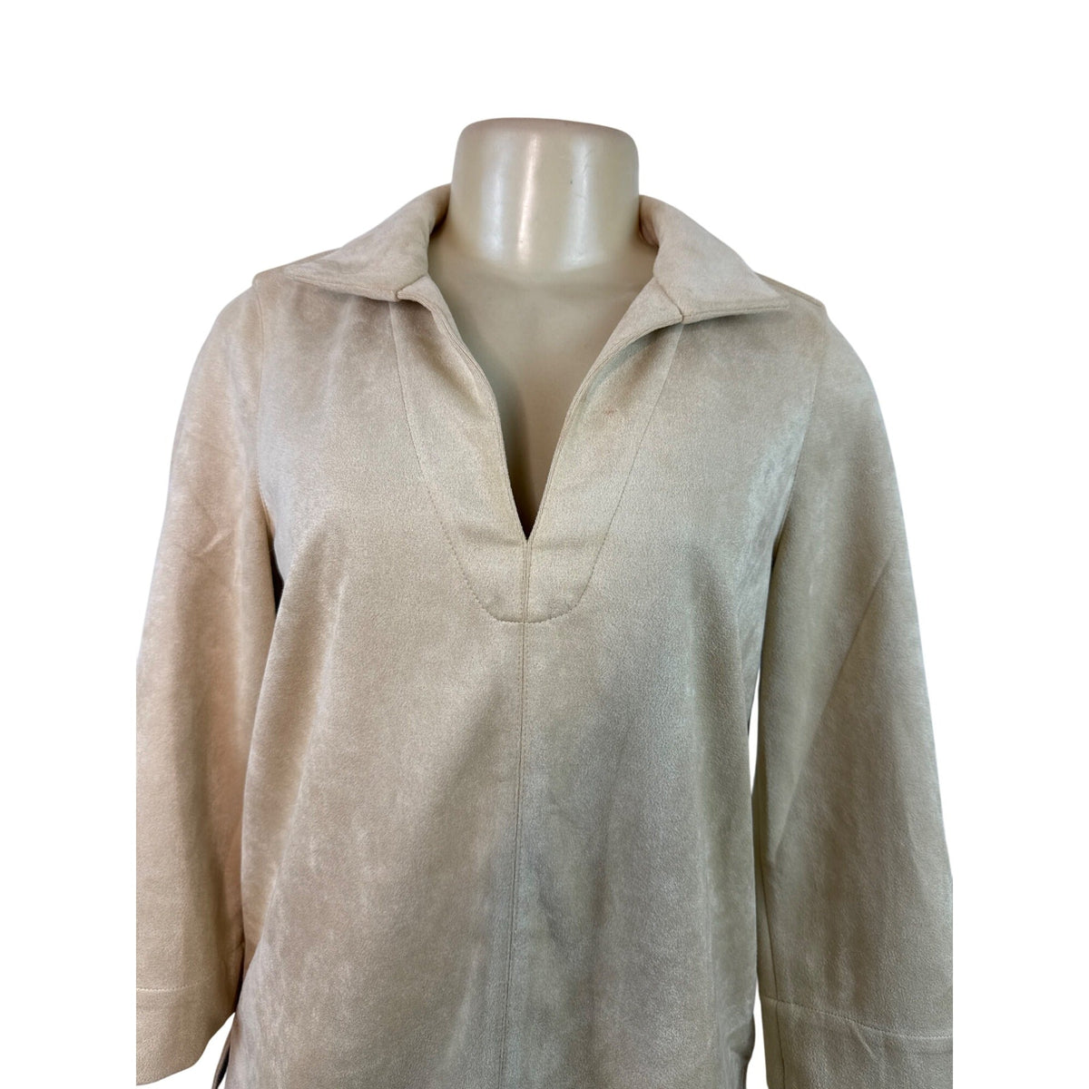 Tuckernuck Women's Beige Faux Suede 3/4 Sleeve Pullover Top Sz S