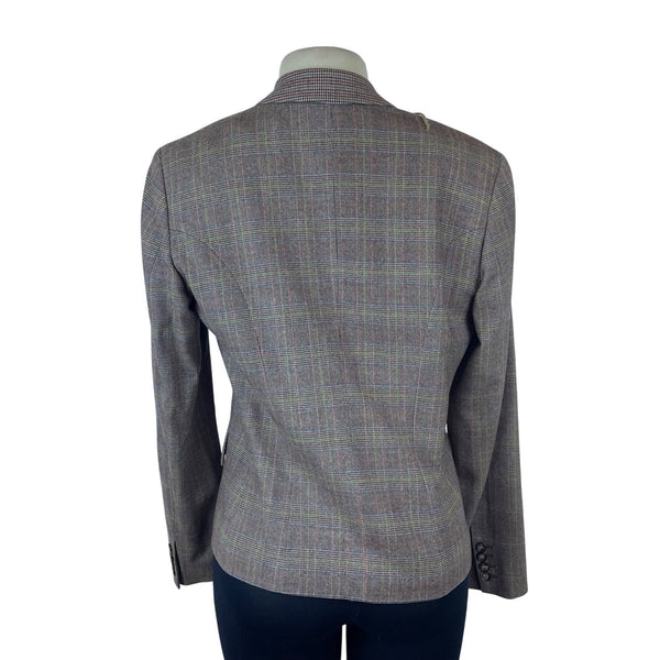 ETRO Milano Womens Plaid Lyrca & Wool Blazer Sz 48 Checkered Pattern Embroidery