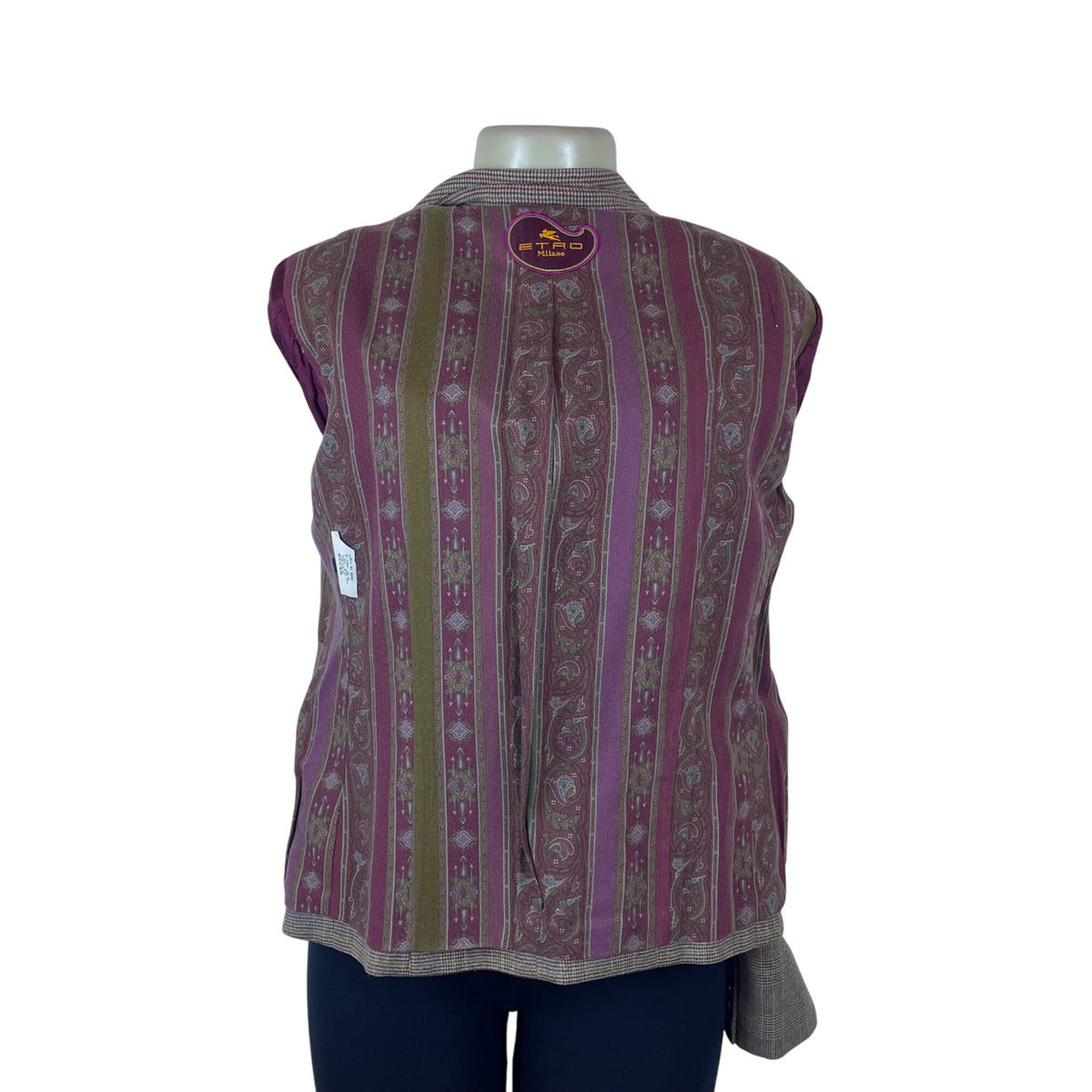 ETRO Milano Womens Plaid Lyrca & Wool Blazer Sz 48 Checkered Pattern Embroidery