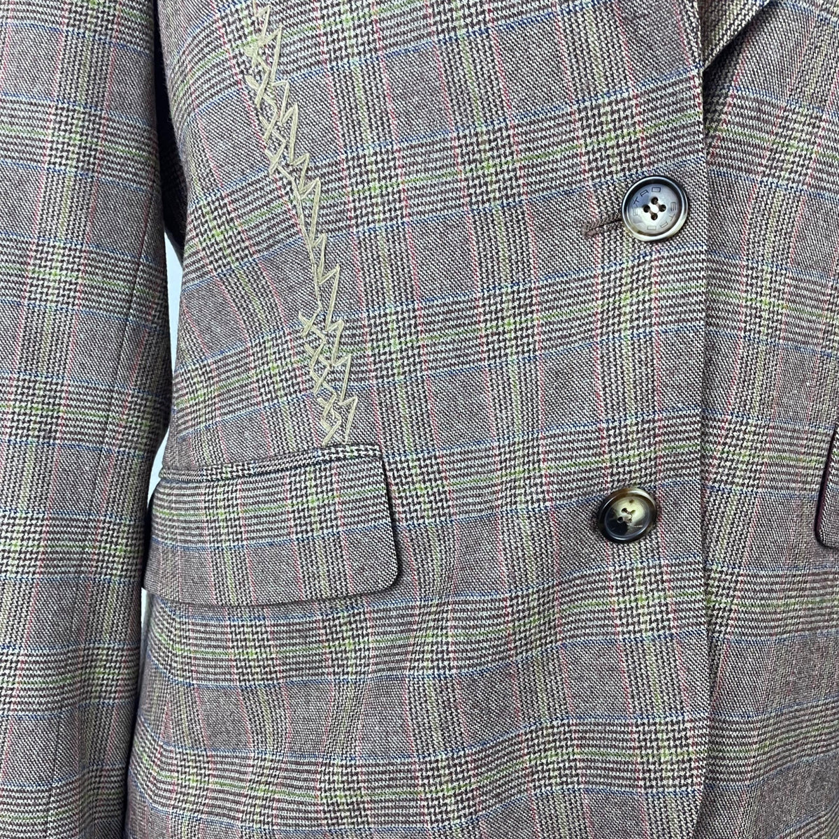 ETRO Milano Womens Plaid Lyrca & Wool Blazer Sz 48 Checkered Pattern Embroidery