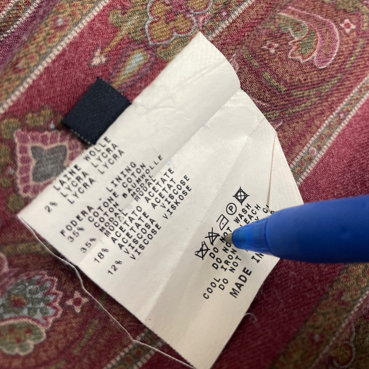 ETRO Milano Womens Plaid Lyrca & Wool Blazer Sz 48 Checkered Pattern Embroidery