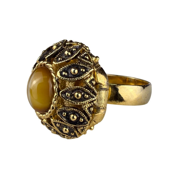 Vintage Gold-Tone Womens Cocktail Ring Ornate Yellow Center Stone USA Size 8