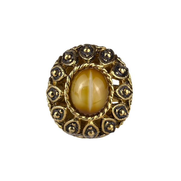 Vintage Gold-Tone Womens Cocktail Ring Ornate Yellow Center Stone USA Size 8