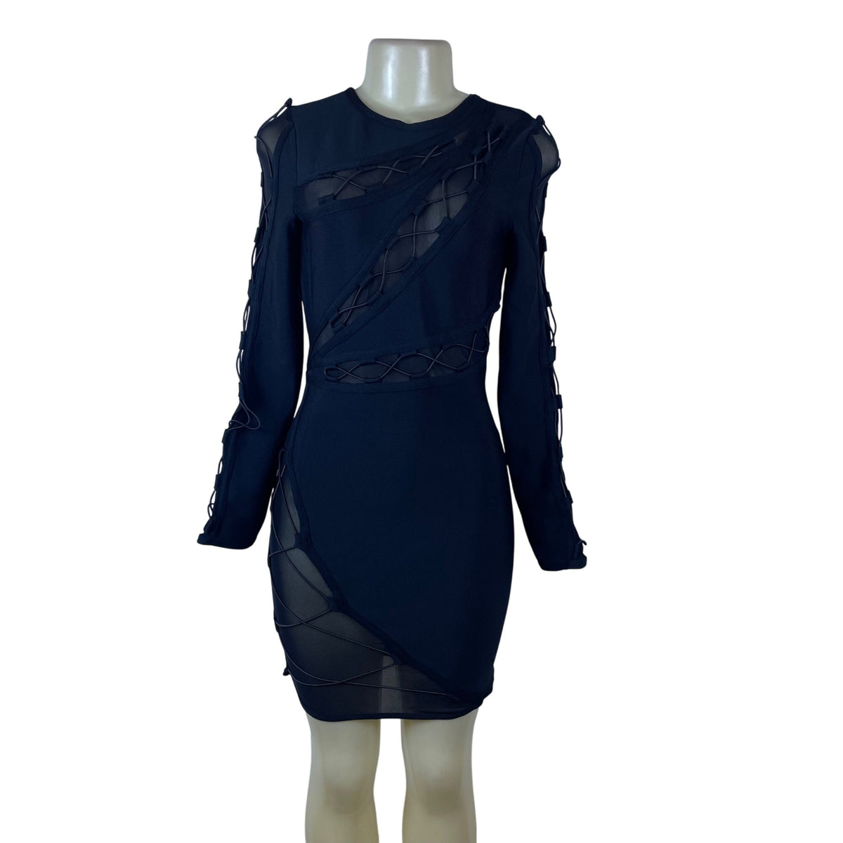 Fashion Nova Women’s Black Sheer Mesh Long Sleeve Bodycon Dress Size S - New