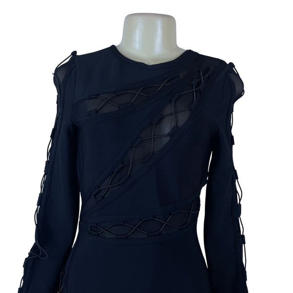 Fashion Nova Women’s Black Sheer Mesh Long Sleeve Bodycon Dress Size S - New