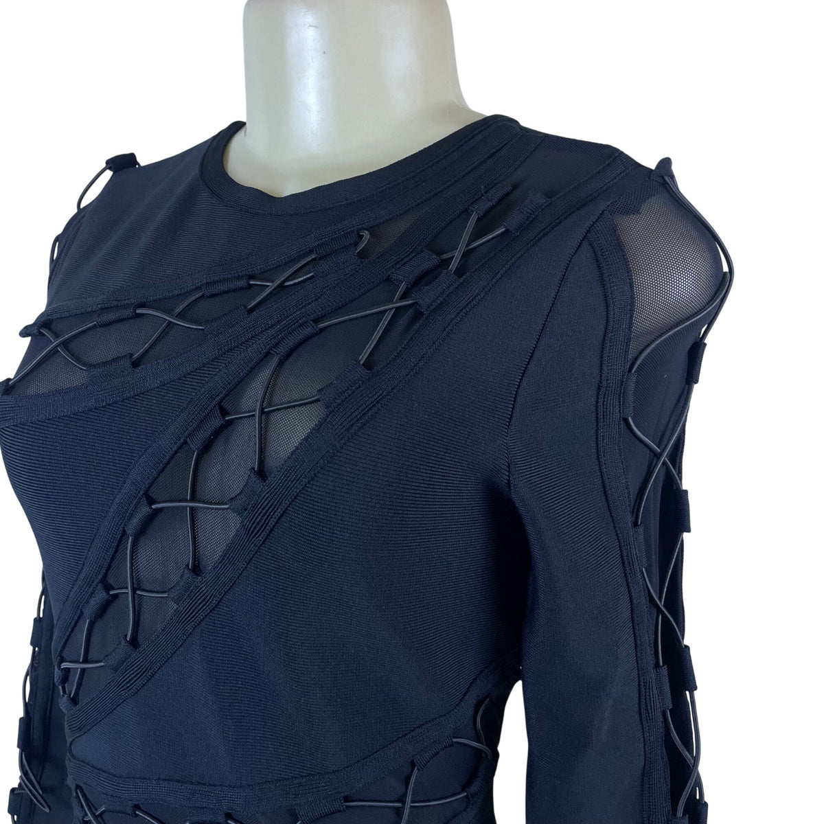 Fashion Nova Women’s Black Sheer Mesh Long Sleeve Bodycon Dress Size S - New