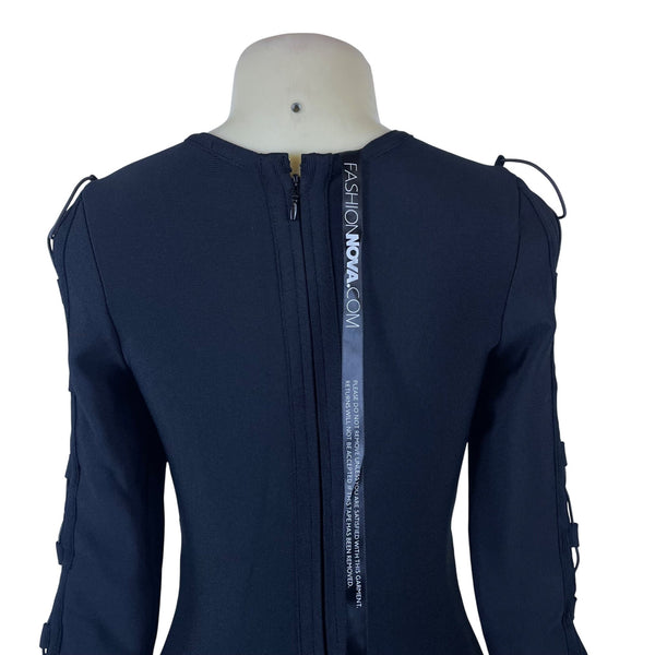 Fashion Nova Women’s Black Sheer Mesh Long Sleeve Bodycon Dress Size S - New