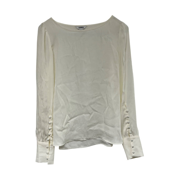 Express Womens Ivory Polyester Long Sleeve Button Cuff Blouse XS Elegant Lightweight Design