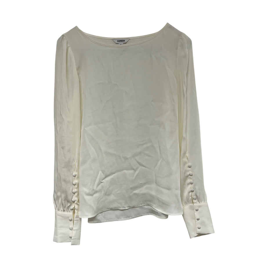Express Womens Ivory Polyester Long Sleeve Button Cuff Blouse XS Elegant Lightweight Design