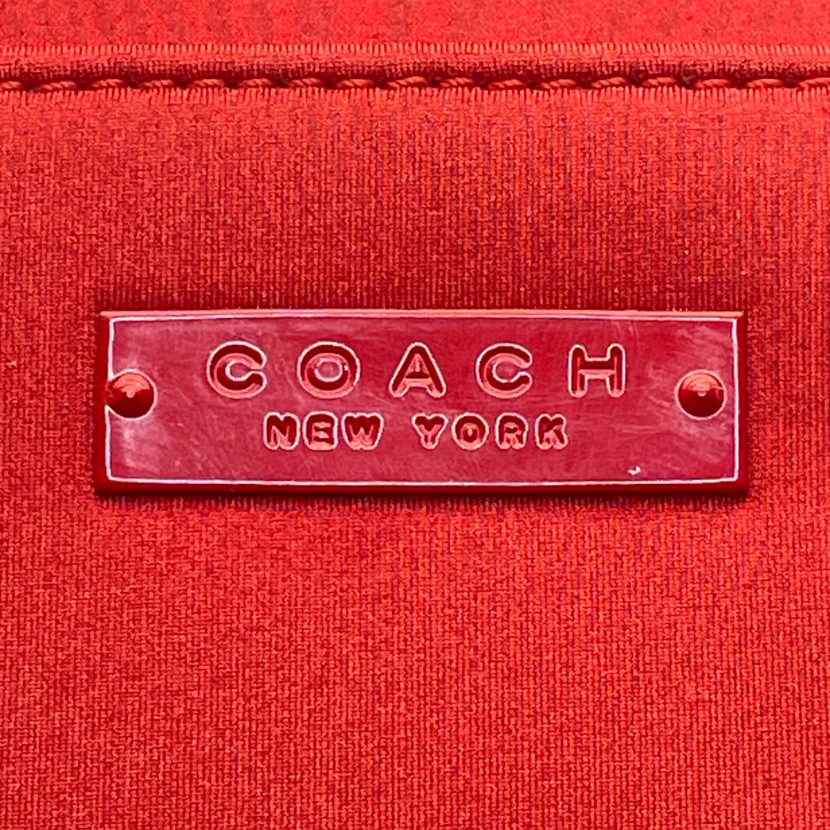 Coach Women’s Red Nylon With Leather Handles Zipper Closure Tote Bag