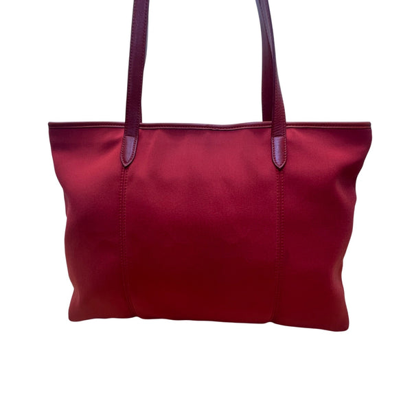 Coach Women’s Red Nylon With Leather Handles Zipper Closure Tote Bag