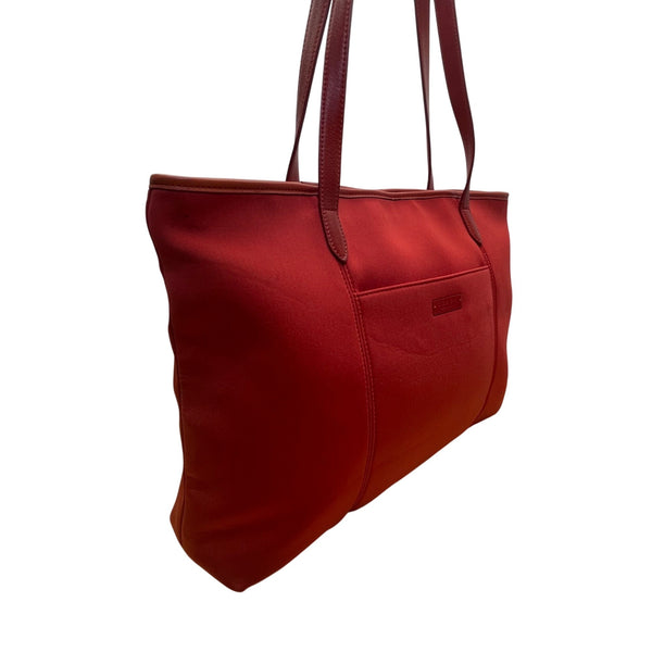 Coach Women’s Red Nylon With Leather Handles Zipper Closure Tote Bag