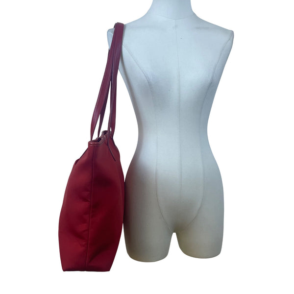 Coach Women’s Red Nylon With Leather Handles Zipper Closure Tote Bag