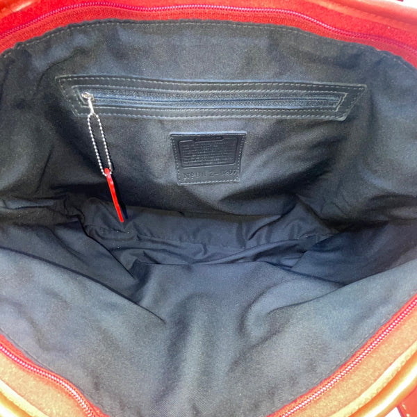 Coach Women’s Red Nylon With Leather Handles Zipper Closure Tote Bag