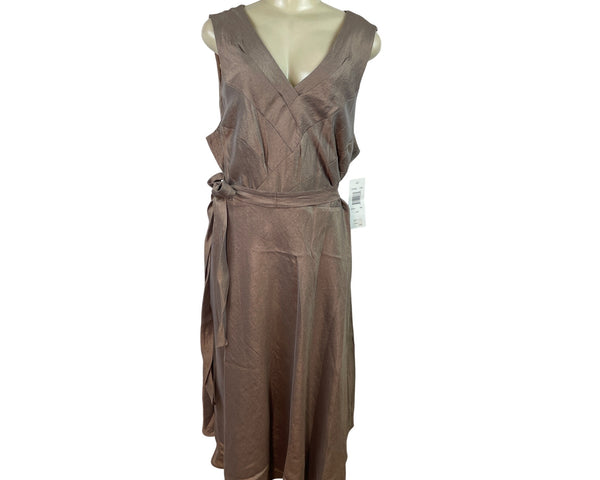 Signature Bronze Sleeveless Wrap Midi Dress With Tie Waist Sixe 22W - New