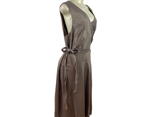Signature Bronze Sleeveless Wrap Midi Dress With Tie Waist Sixe 22W - New
