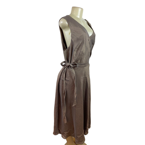 Signature Bronze Sleeveless Wrap Midi Dress With Tie Waist Sixe 22W - New