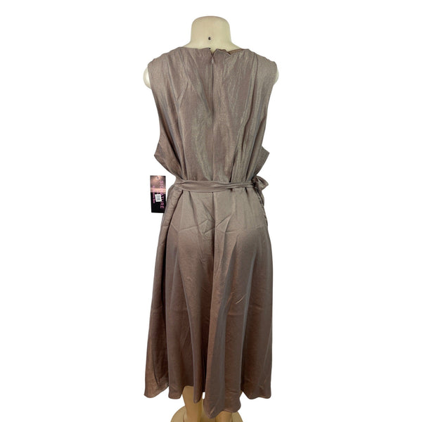 Signature Bronze Sleeveless Wrap Midi Dress With Tie Waist Sixe 22W - New