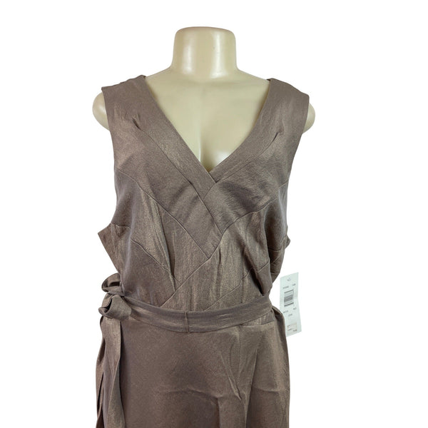 Signature Bronze Sleeveless Wrap Midi Dress With Tie Waist Sixe 22W - New