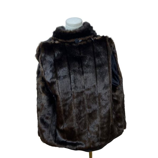 Dennis Basso Denim Jean Jacket With Brown Faux Fur Collar & Cuffs Size L